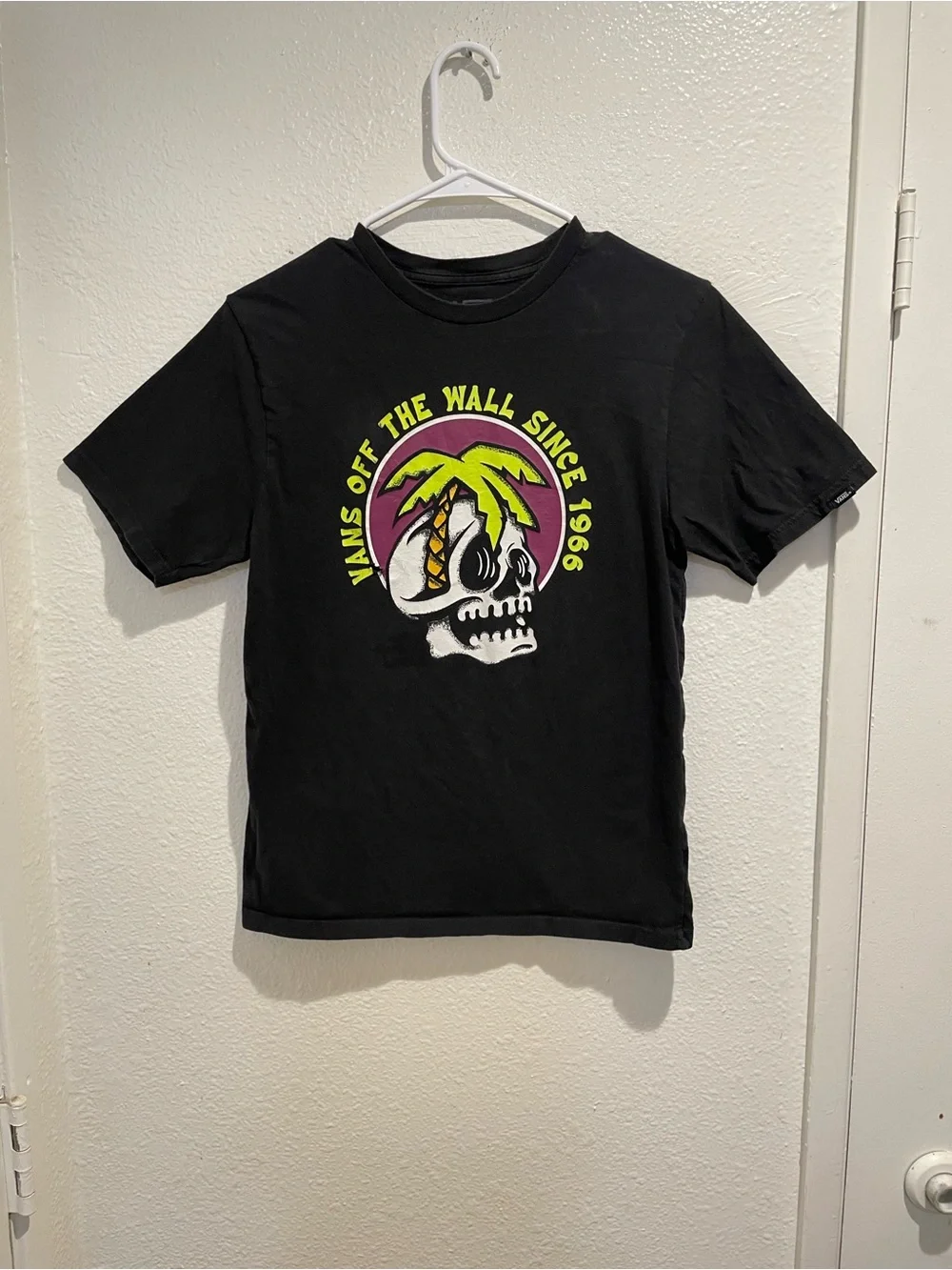 Vans Off The Wall Palm Visionary Skull Black Graphic Tee Boys Youth L 12-14 🌴